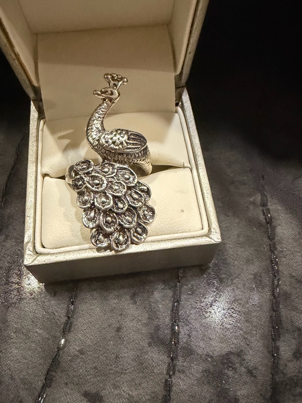 Vintage Silver Peacock Statement Ring - Women's Jewelry